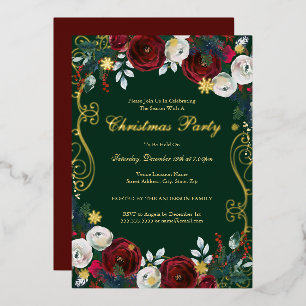 Red Green Gold Floral Swirl Christmas Party 