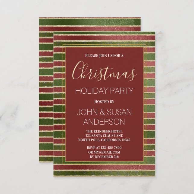 Red  Green - Gold Foil Christmas Party Invitation (Front/Back)