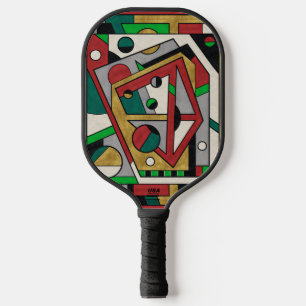 Red Green & Gold Geometric Abstract Pickleball Paddle