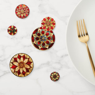 RED GREEN GOLD HOLIDAY CHRISTMAS STAINED GLASS CONFETTI