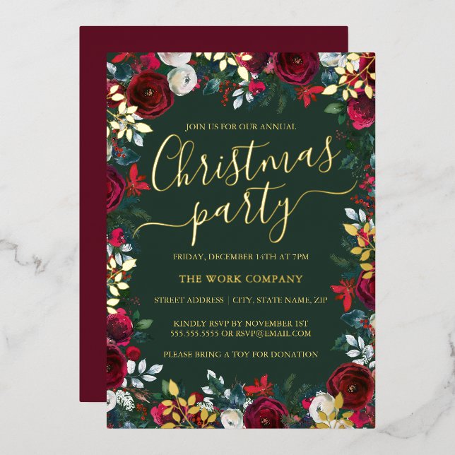 Red Green Gold Leaf Corporate Christmas Party  (Front/Back)