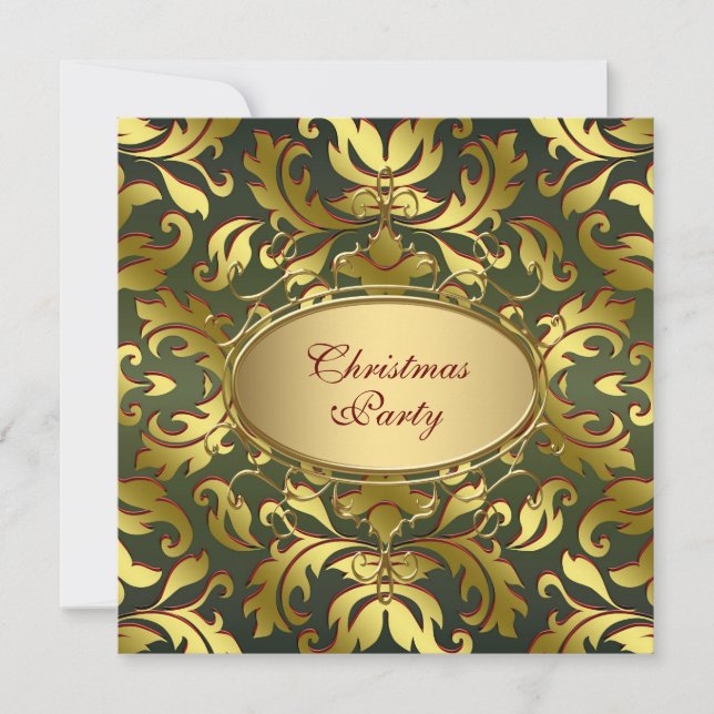 Red Green Gold Leaf Corporate Christmas Party Invitation (Front)
