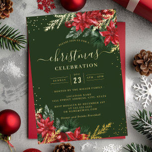 Red Green Gold Leaf Foliage Christmas Party      