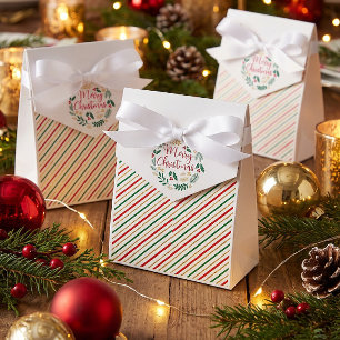 Red Green Gold Merry Christmas Striped Pattern Favour Box