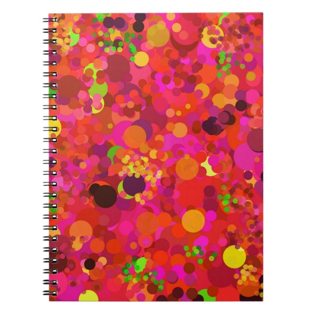 Red Green Gold & Pink Dots Colourful Pattern Spiral Notebook (Front)