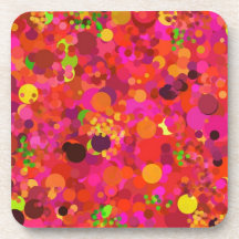 Red Green Gold & Pink Dots Pattern Coasters