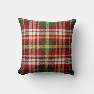 Red Green Gold Plaid Christmas Winter Holiday Cushion