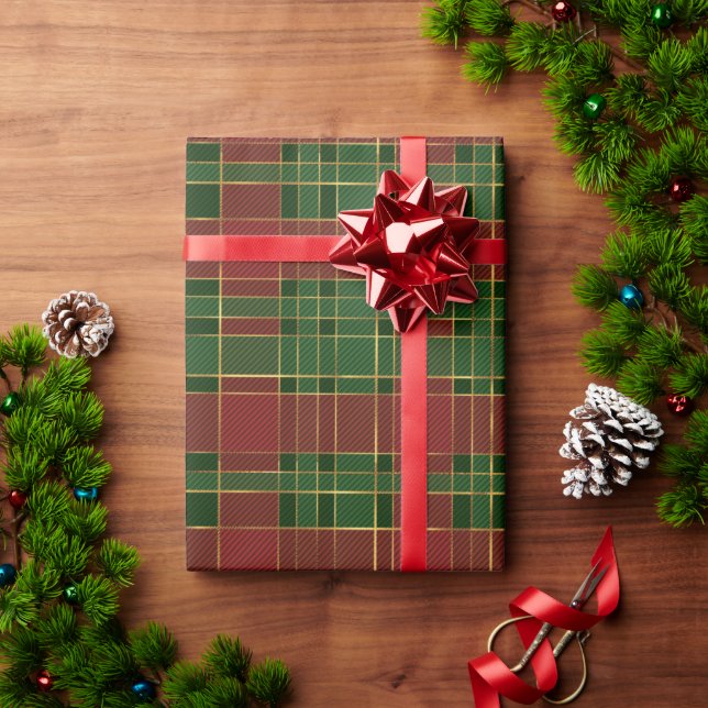 Red Green Gold Plaid Wrapping Paper (Holiday Gift)