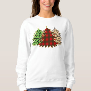 Red, Green & Gold Print & Plaid Christmas Trees Sweatshirt