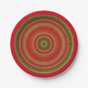Red Green Gold Rings Paper Plate