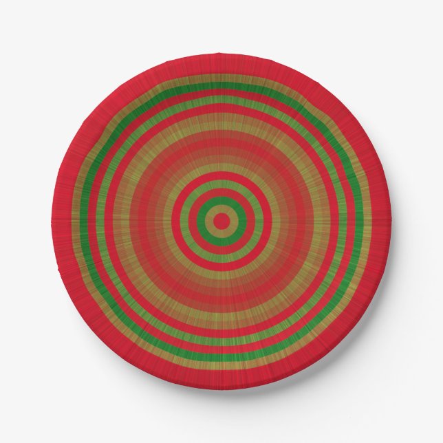 Red Green Gold Rings Paper Plate (Front)