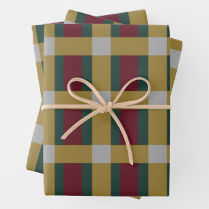 Red Green Gold Silver Colour Block Print Wrapping Paper Sheet