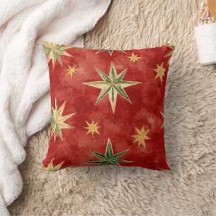 Red Green Gold Stars Christmas Cushion