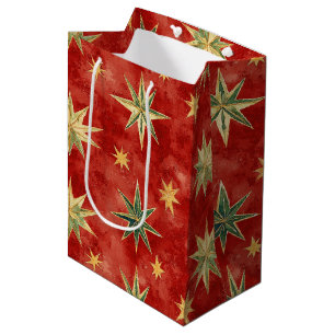 Red Green Gold Stars Christmas Medium Gift Bag