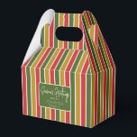 Red, Green, Gold Striped Holiday Greeting Favour Box<br><div class="desc">Red,  green and gold striped favour box with a simple holiday greeting tag. Perfect for all gift decoration themes; simple/minimalist to maximalist depending on additional embellishments.</div>