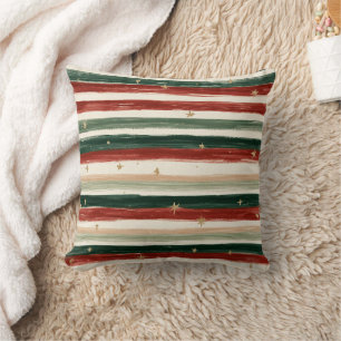 Red Green Gold Stripes Stars Cushion