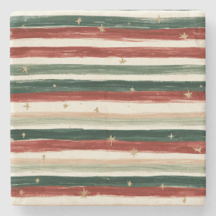 Red Green Gold Stripes Stars Stone Coaster