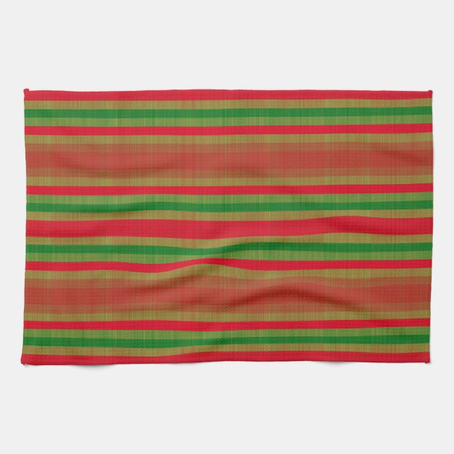 Red Green Gold Stripes Tea Towel (Horizontal)