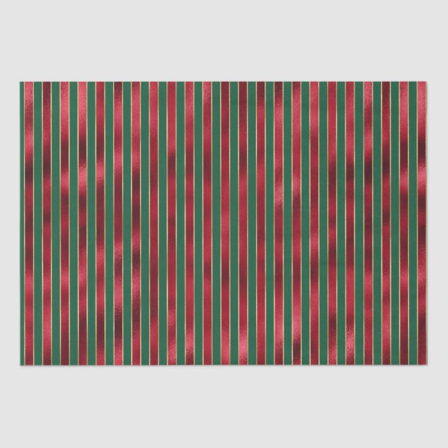 Red Green Gold Stripes Tissue Paper (Front)