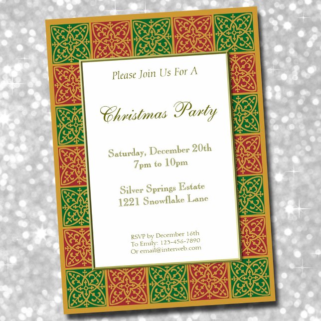 Red Green Golds Elegant Editable Christmas 5x7 Invitation (Creator Uploaded)