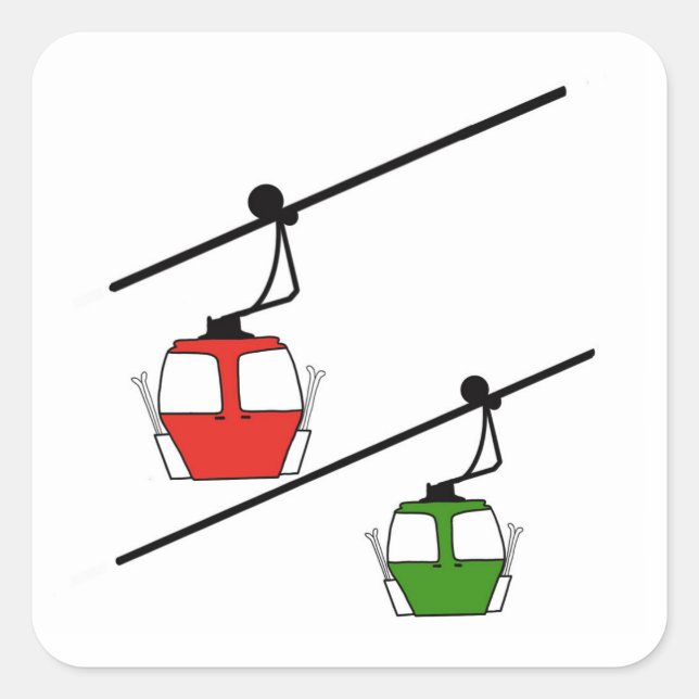 Red & green gondolas with skis  square sticker (Front)