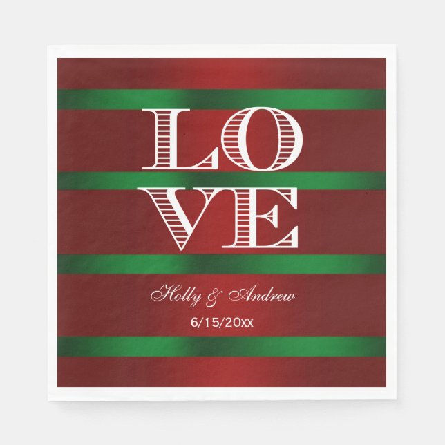 Red Green Gradient, White LOVE Napkins (Front)