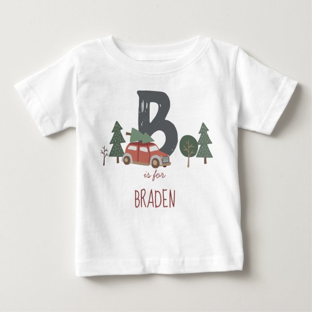 Red Green Grey Child's Initial Alphabet Christmas Baby T-Shirt (Front)