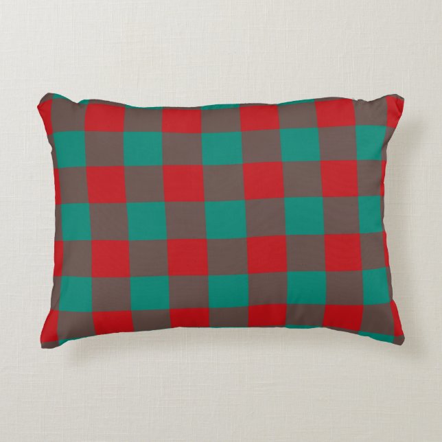 Red Green Grey Plaid Chequered Pattern Decorative Cushion (Front)