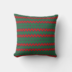 Red Green Grey ZigZag  Cushion