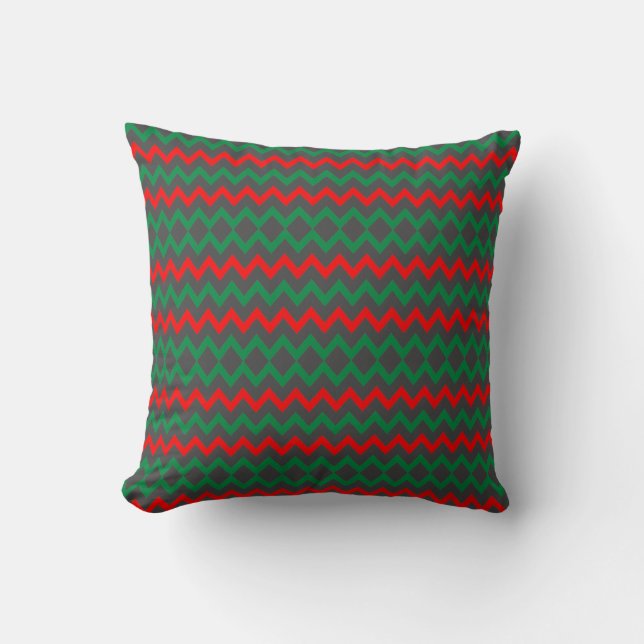 Red Green Grey ZigZag  Cushion (Front)
