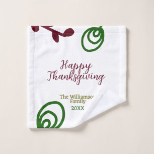 Red green happy Thanksgiving floral leaf fall Wash Cloth