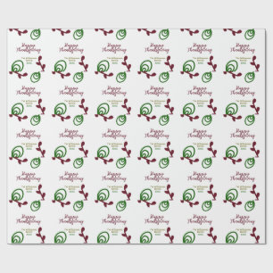 Red green happy Thanksgiving floral leaf fall Wrapping Paper