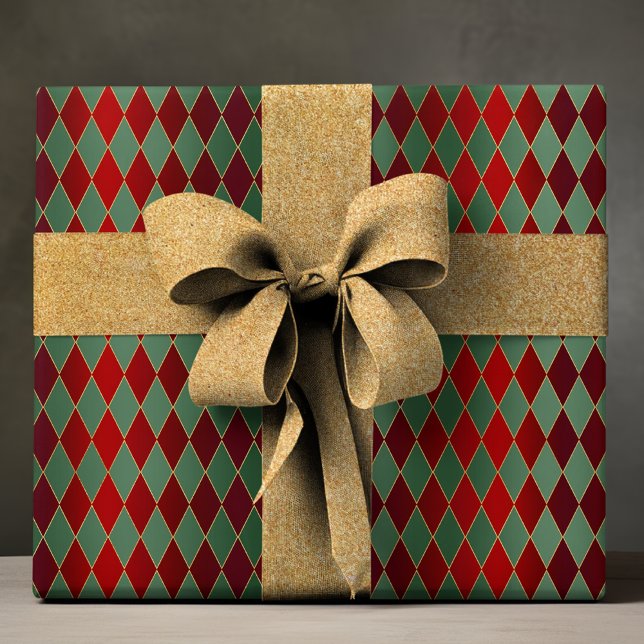 Red Green Harlequin Luxury Christmas Pattern Wrapping Paper (Creator Uploaded)