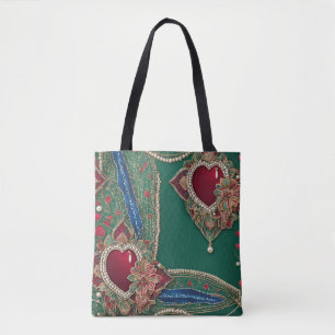 Red & green hearts AI art Tote Bag