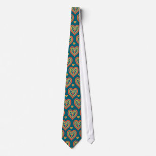 Red, Green Hearts on Dark Teal Tie