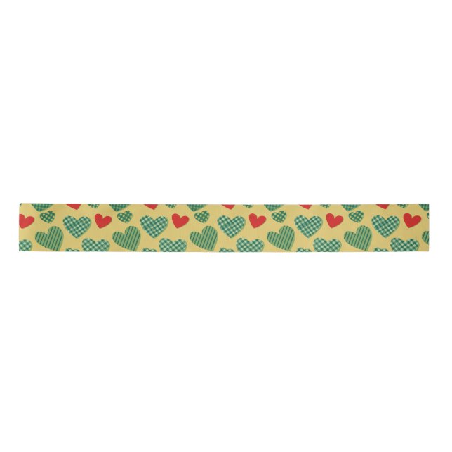 Red & Green Hearts Ribbon Satin Ribbon (Front)