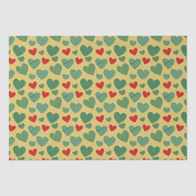 Red & Green Hearts Tissue Paper (Front)