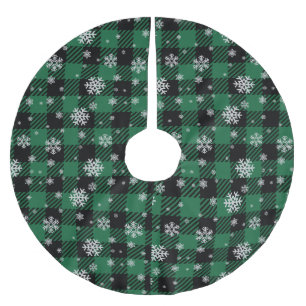 Red & Green Holiday Buffalo Plaid with Snowflakes Brushed Polyester Tree Skirt