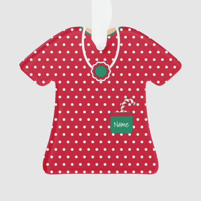 Red & Green Holiday Dress Polka Dots Personalised Ornament (Front)