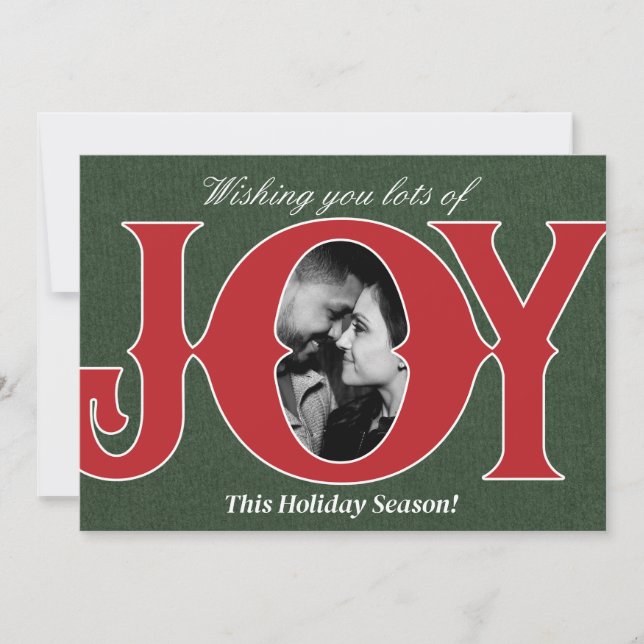 Red & Green Holiday JOY Photo Christmas Card (Front)