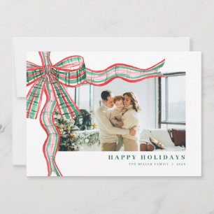 Red Green Holiday Plaid Bow Photo Christmas Card
