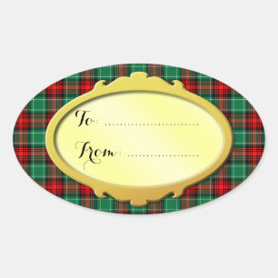 Red Green Holiday Plaid Custom Gift Tag Stickers