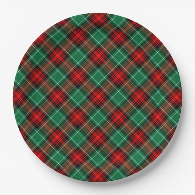 Red Green Holiday Plaid Pattern Paper Plate (Front)