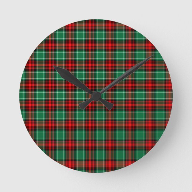 Red Green Holiday Plaid Round Clock (Front)
