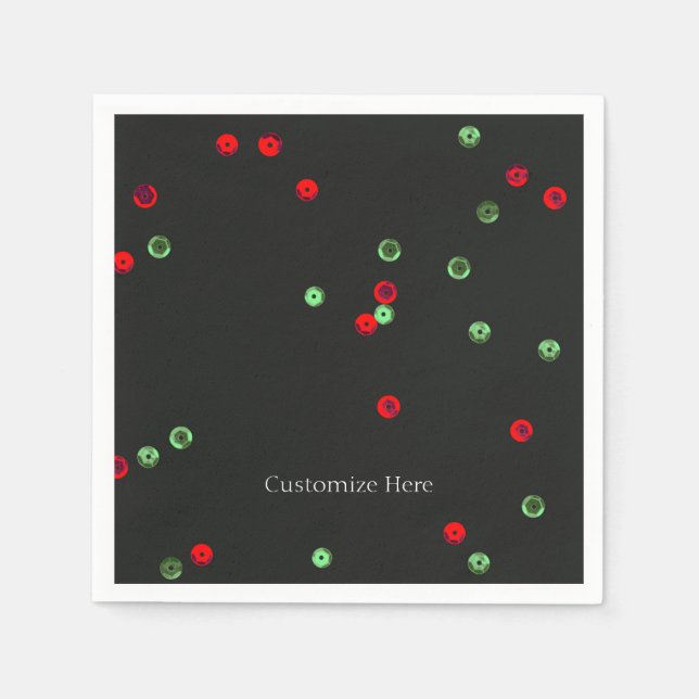 Red & Green Holiday Sequins Christmas Party Napkin (Front)