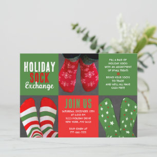 Red & Green Holiday Sock Exchange Party Invitation