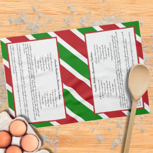 Red Green Holiday Stripe Custom Family Recipe Tea Towel