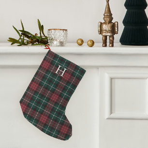 Red & Green Holiday Tartan Monogram Small Christmas Stocking