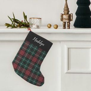Red & Green Holiday Tartan Personalised Small Christmas Stocking