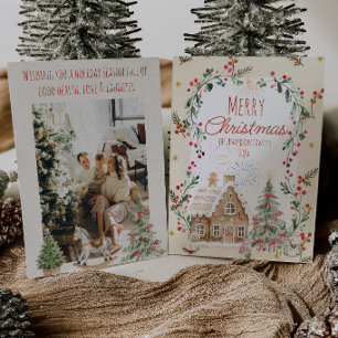 Red Green Holly Berries Bows Tree Merry Christmas Holiday Card